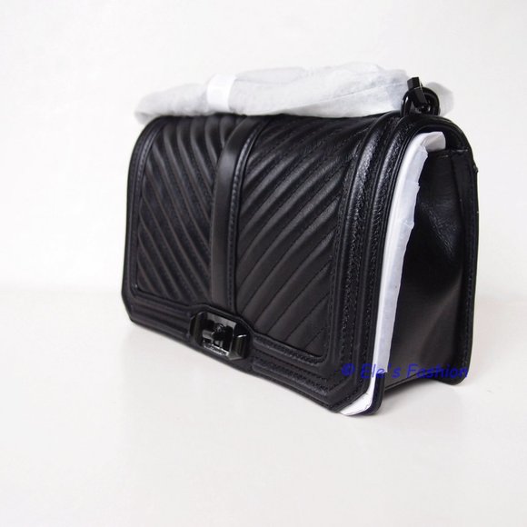 NWT Rebecca Minkoff Chevron Quilted Leather Crossbody Shoulder Bag BLACK BLACK - Picture 7 of 15